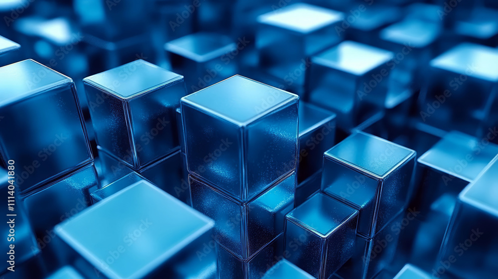 Abstract blue geometric cube business technology theme background Abstract blue geometric cube business technology theme background