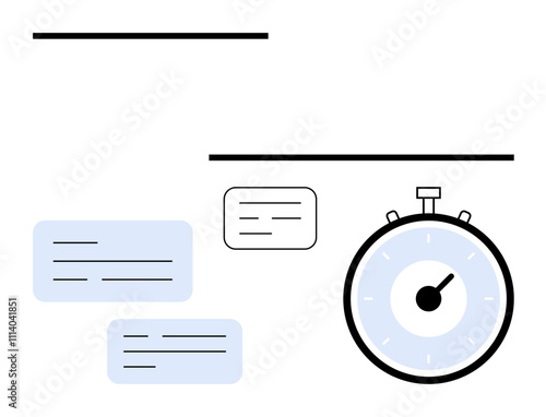 Stopwatch with text boxes. Ideal for time tracking, planning, productivity, efficiency, deadlines, task management Line metaphor