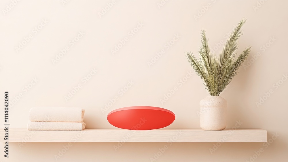 A stylish red light therapy mask displayed on a minimalist bathroom shelf. A stylish red light therapy mask displayed on a minimalist bathroom shelf.