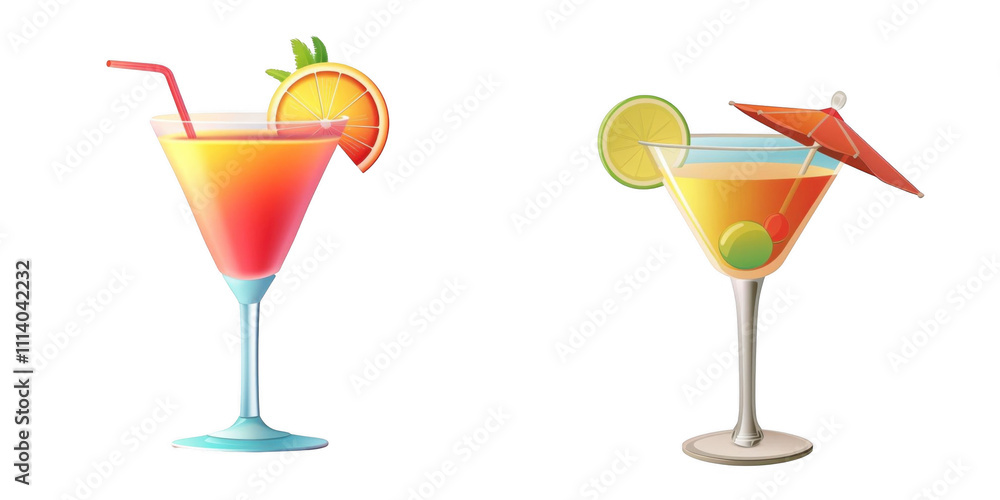 3d render cocktail glass isolated on transparent background Cartoon Illustration in plastic style