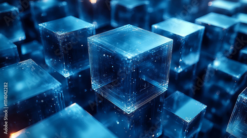 Abstract blue geometric cube business technology theme background