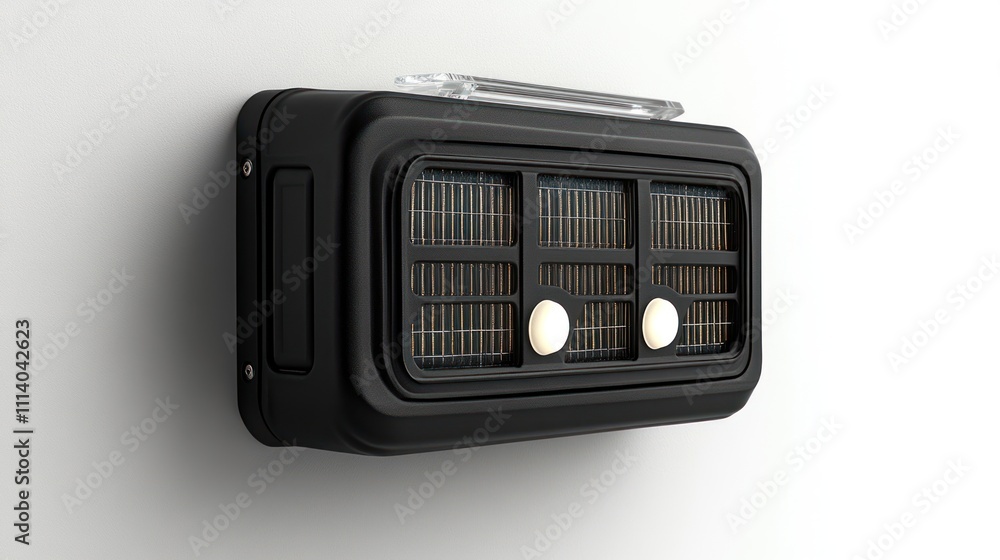 Fototapeta premium Sleek solar wall light casts a warm glow, blending modern style with sustainable living