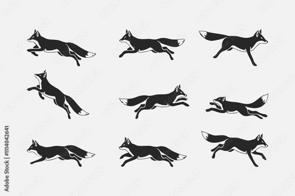 Obraz premium Fox running and jumping , vector, silhouette, illustration, artwork, wild