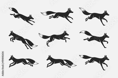 Fox running and jumping , vector, silhouette, illustration, artwork, wild