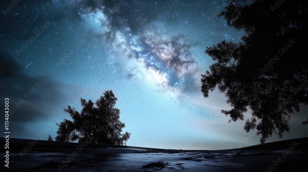 Milky Way Galaxy Over Silhouetted Trees At Night