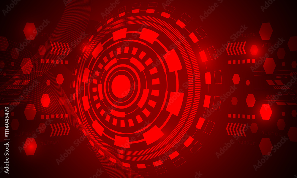 Fototapeta premium red circles lines circuit high technology networking electronic abstract background