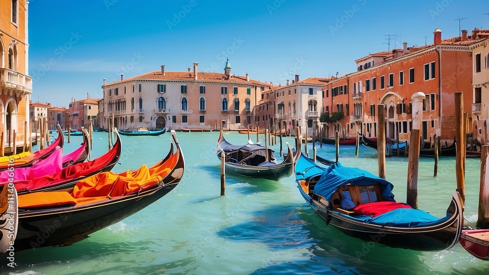 Colorful gondolas in Venice on a sunny day Colorful gondolas in Venice on a sunny day