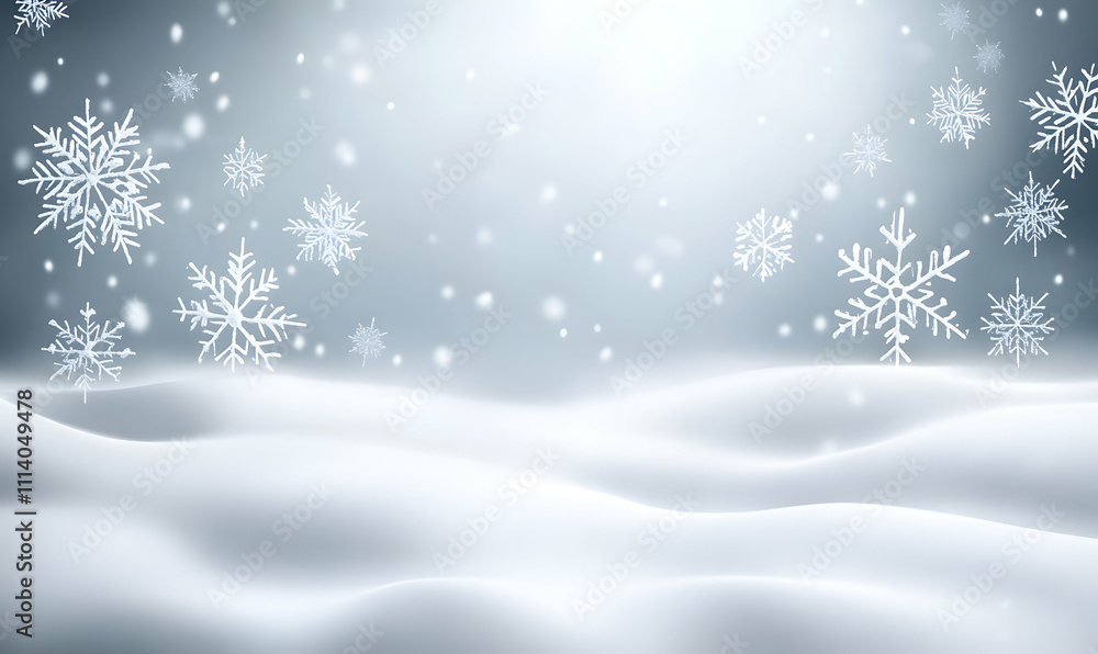 Serene winter landscape with falling snowflakes over gently undulating snowdrifts; perfect for holiday or winter-themed designs. Serene winter landscape with falling snowflakes over gently undulating snowdrifts; perfect for holiday or winter-themed designs.