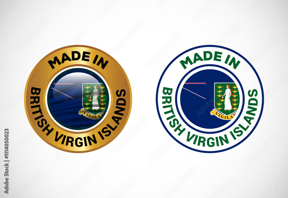 Naklejka premium Made in British Virgin Islands label icon with flag. Icon set for business, badge, seal, sticker, logo, and symbol