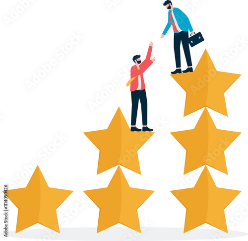 Concept to help a partner reach the top of the stars. mentor or coaching to success in work,

