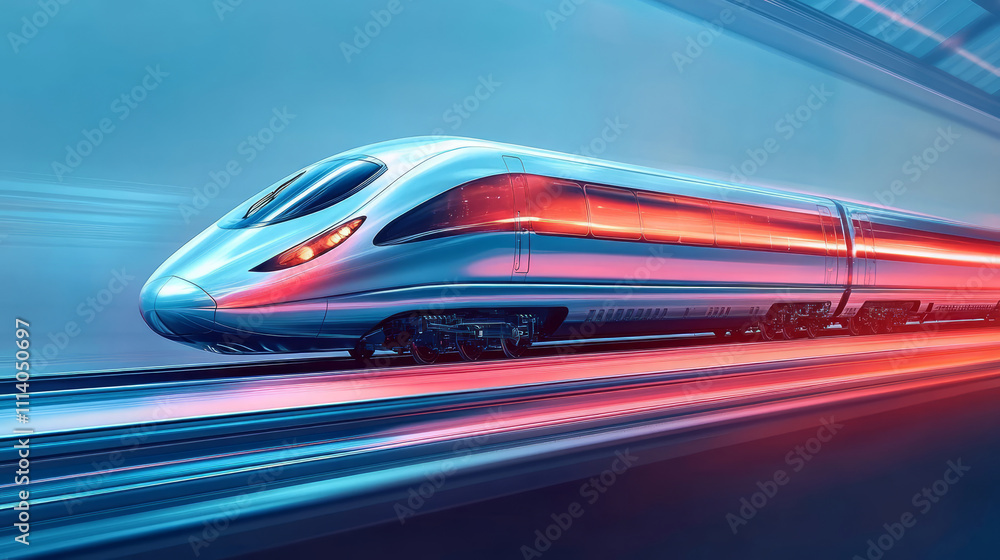Fototapeta premium Light rail, high-speed rail, high-speed train, fast passing through the platform background