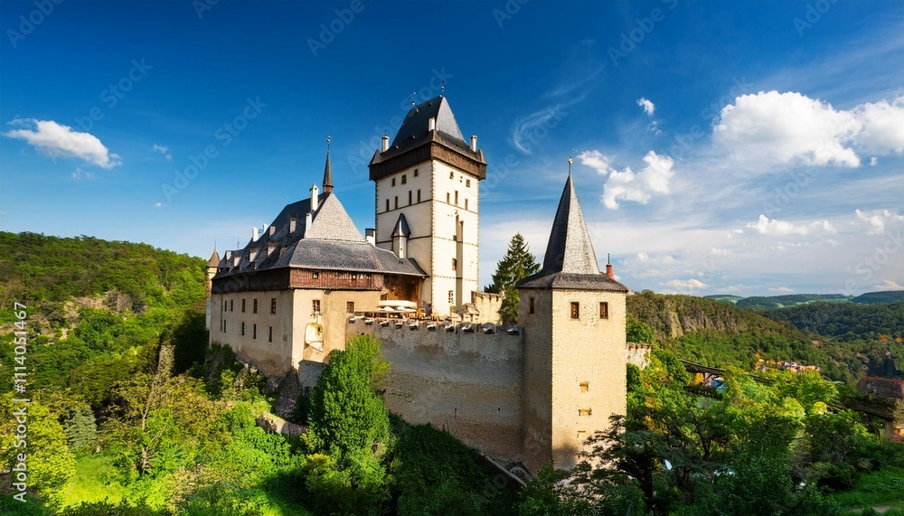 view of the castle karlstejn czech republic view of the castle karlstejn czech republic