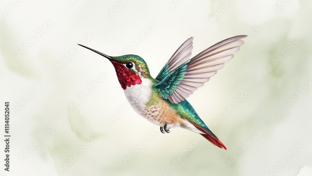 Naklejka premium Watercolor hummingbird isolated.