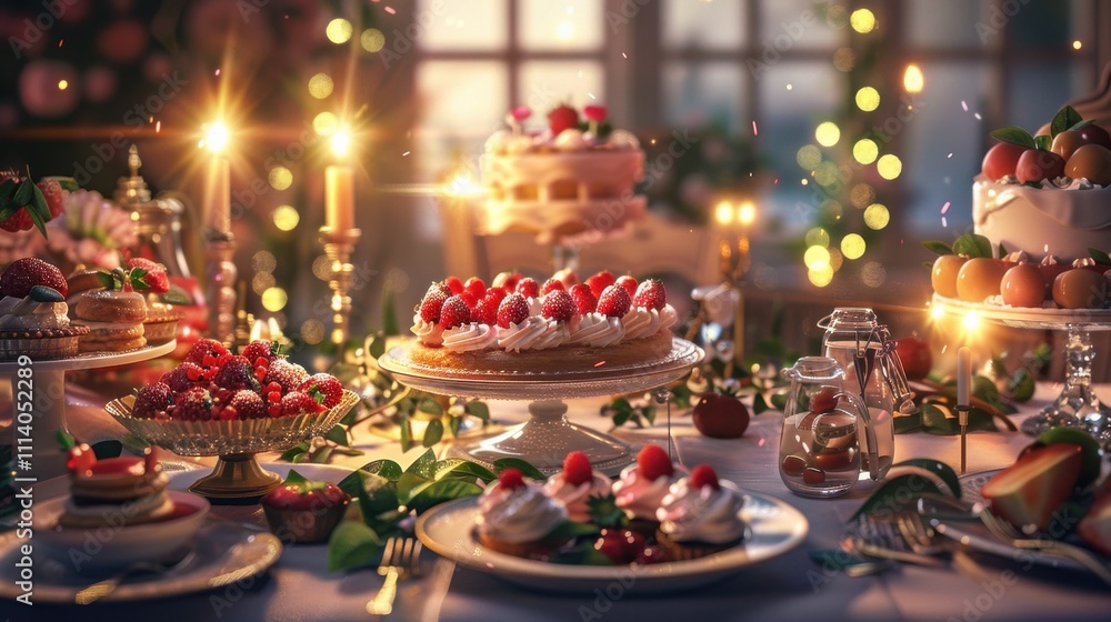 Naklejka premium Celebration of International Dessert Day with a variety of delightful cakes and pastries decorated with fresh fruits