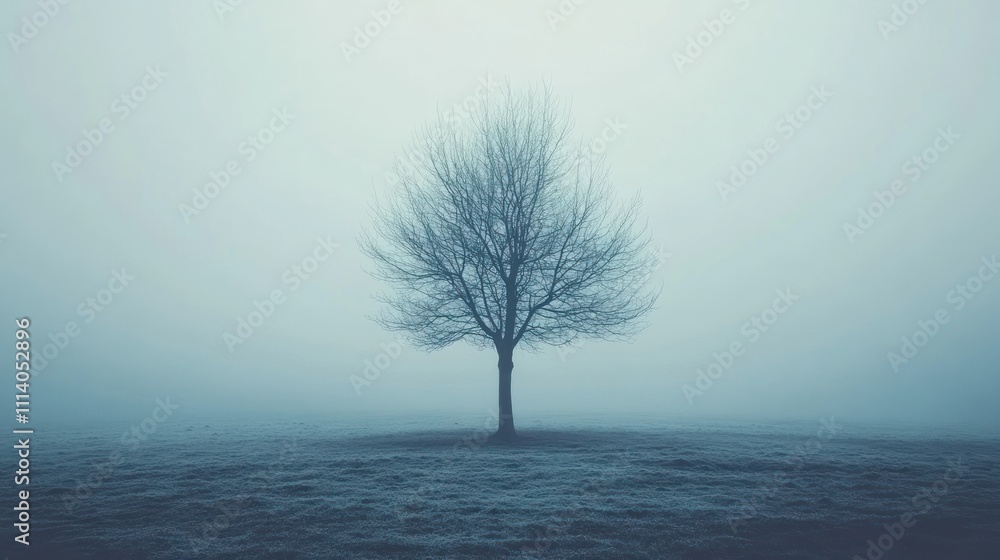 solitary tree in a foggy landscape solitary tree in a foggy landscape