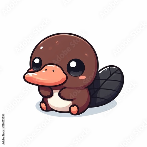 Chibi Flat Style Platypus Illustration on White Background photo