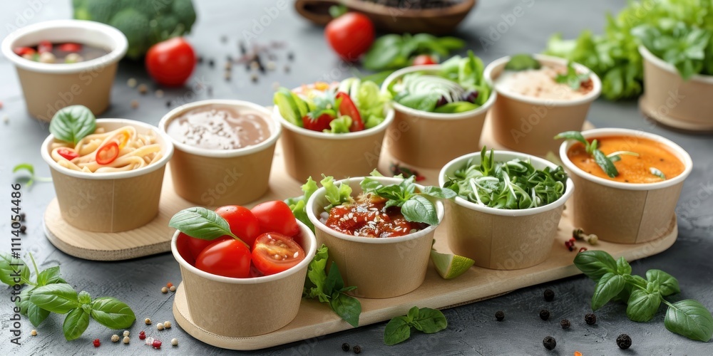 Delicious and Healthy Food in Paper Cups Delicious and Healthy Food in Paper Cups