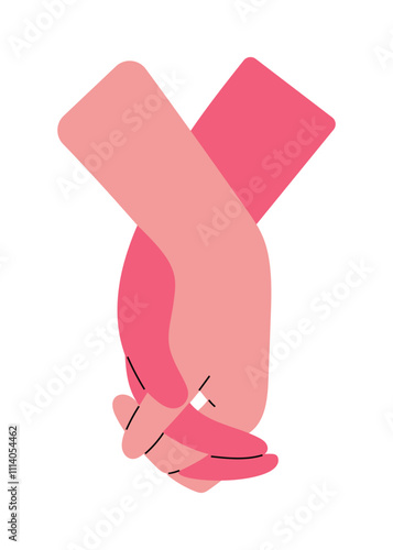 Two hands holding romantically interlacing their fingers. Hand drawn isolated vector illustration