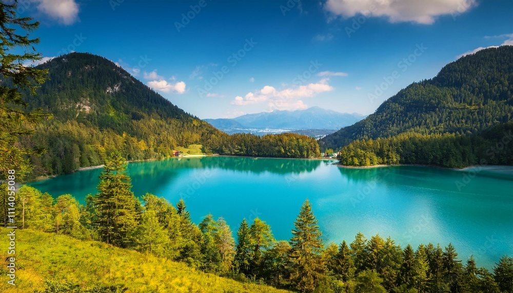 Fototapeta premium view of alpine lake faaker see in carinthia austria