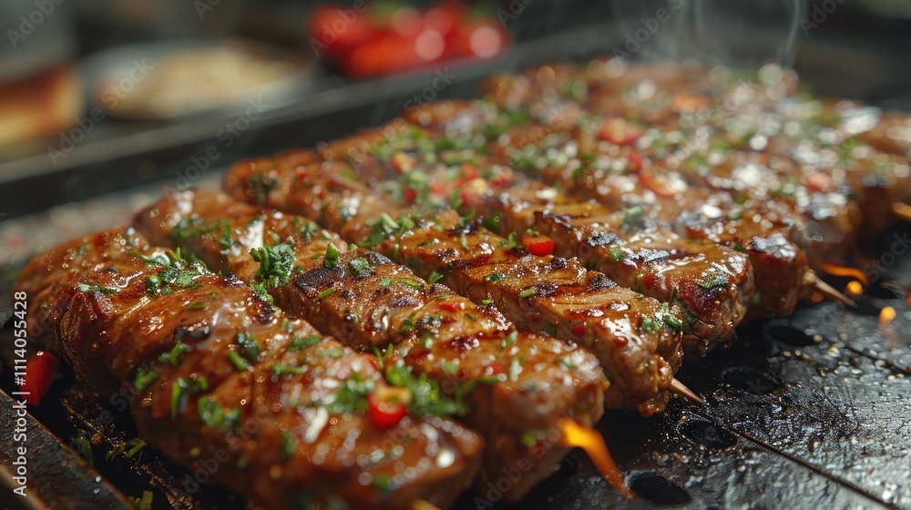 Closeup of Juicy Grilled Meat Skewers Closeup of Juicy Grilled Meat Skewers