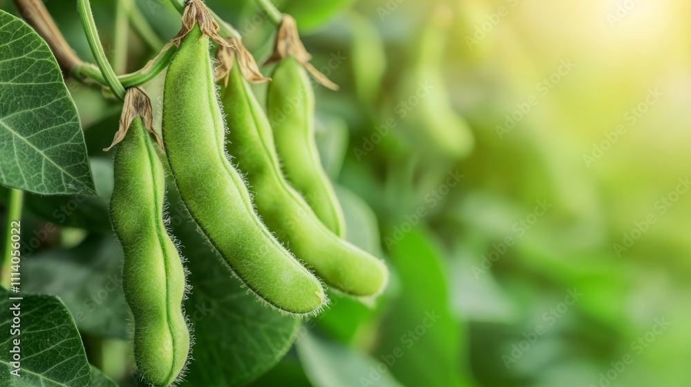 Plump Soybean Pods on Lush Green Plant. Nature bounty in vibrant detail Plump Soybean Pods on Lush Green Plant. Nature bounty in vibrant detail