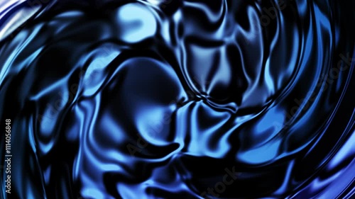 Abstract swirling luxury chrome dark blue metallic liquid waves motion video metal background, 4K UHD