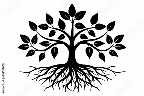 Minimalist Roots & Shoots Black Silhouette Vector