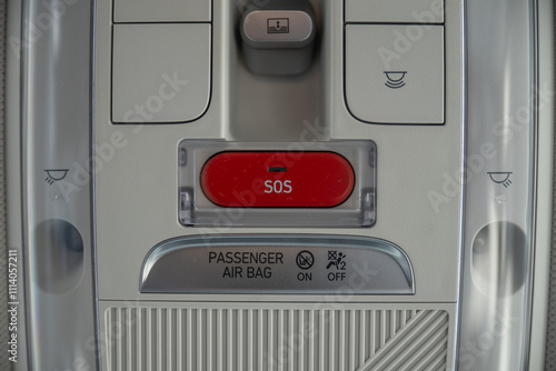 Closeup view of SOS button in a car
