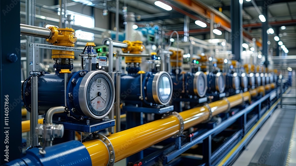 Industrial Chemical Processing Plant with Multiple Flow Meters and Pipes Industrial Chemical Processing Plant with Multiple Flow Meters and Pipes