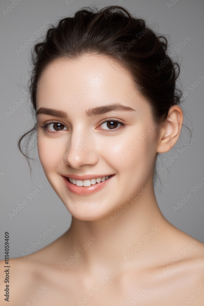 Radiant Young Woman with a Bun Hairstyle Smiling Radiant Young Woman with a Bun Hairstyle Smiling