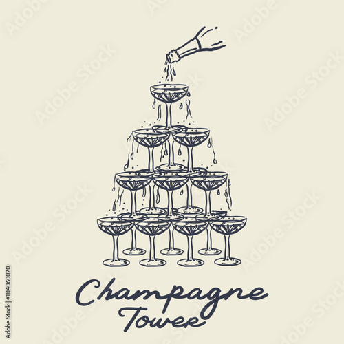 Champagne Twoer vector illustration hand drawn
