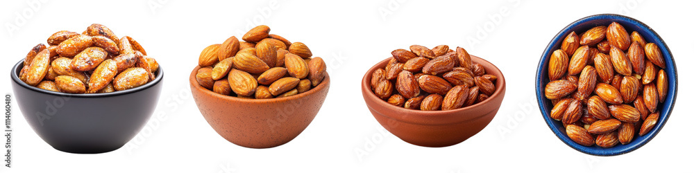 variety of bowls filled with roasted almonds, showcasing different textures and colors. These savory snacks are perfect for sharing or enjoying alone variety of bowls filled with roasted almonds, showcasing different textures and colors. These savory snacks are perfect for sharing or enjoying alone