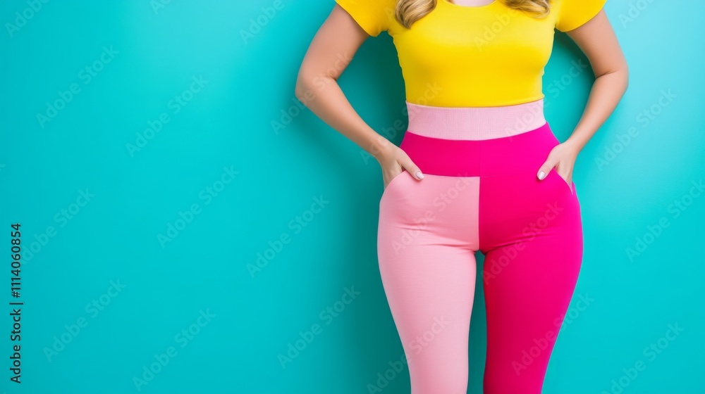 Colorful fashion pose studio space fashion photography vibrant colors front view contemporary style for trendy appeal Colorful fashion pose studio space fashion photography vibrant colors front view contemporary style for trendy appeal
