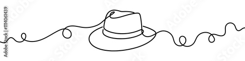 Minimalist single line sketch of elegant fedora hat, representing fashion, style, and vintage accessories