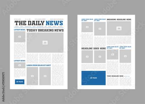 Newspaper layout template and the daily news layout design, newsletter template or vintage newspaper design template