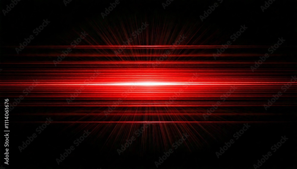 Fototapeta premium Red glowing light effect on black background with abstract horizontal gradient lines and lens flare