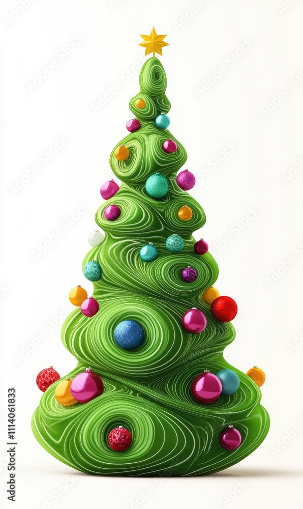 A Christmas tree, festive element, flat vector design, bright green with colorful baubles, isolated on white background A Christmas tree, festive element, flat vector design, bright green with colorful baubles, isolated on white background