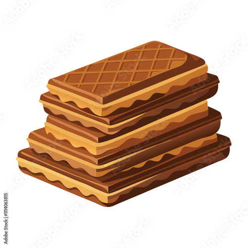 Crispy Chocolate Wafers – Delicious Layered Snack, Perfect for Any Occasion, Isolated on White Background.