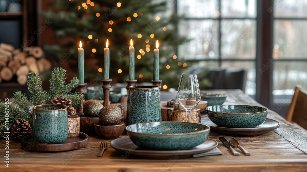 Fototapeta premium Festive table setting with beautiful decorations is ready for christmas dinner