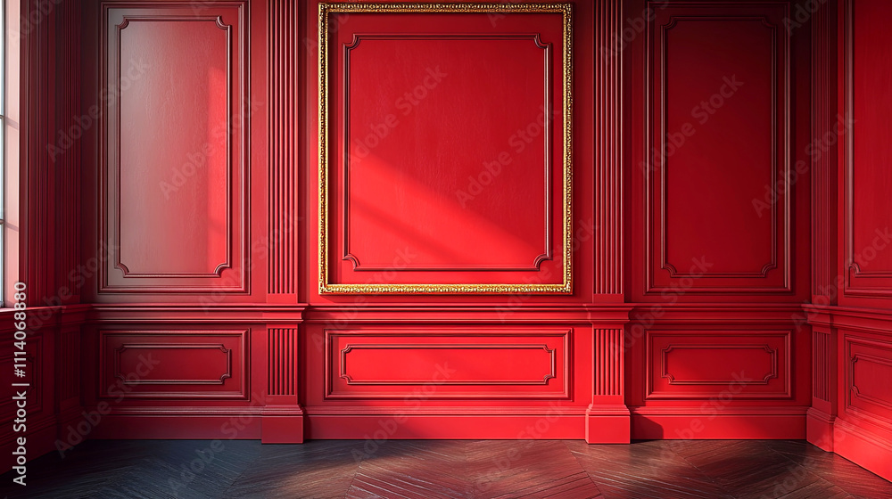 Gold frame borders on red wall background Gold frame borders on red wall background