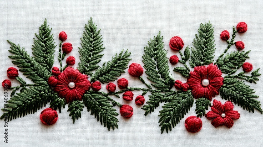 Christmas laurel embroidery pattern stitch. Christmas laurel embroidery pattern stitch.