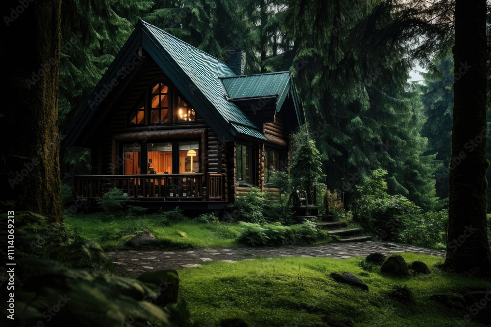 Lonely cozy house in the summer forest Lonely cozy house in the summer forest