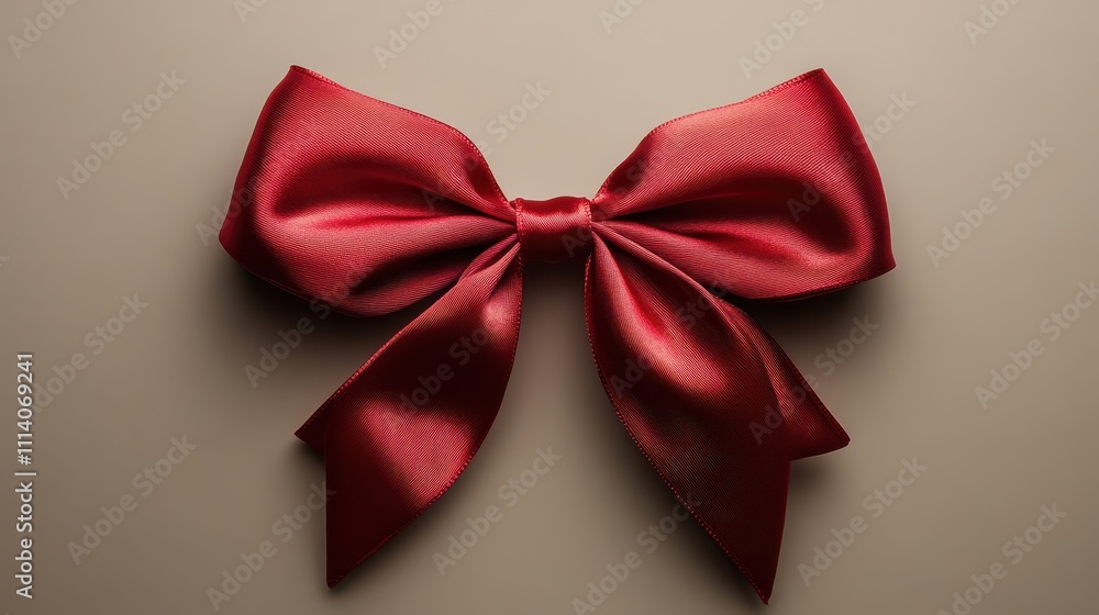 Knotted red satin ribbon bow on a clean background, perfect for gift wrapping and decoration Knotted red satin ribbon bow on a clean background, perfect for gift wrapping and decoration
