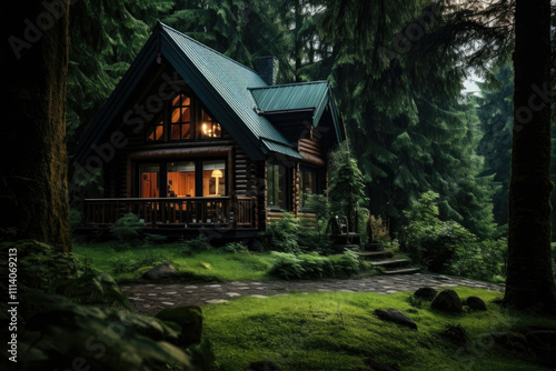 Lonely cozy house in the summer forest