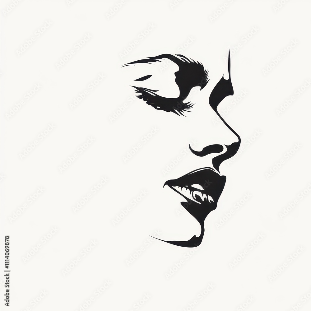 Minimalist illustration depicting a human face with expressive features on a white background. Minimalist illustration depicting a human face with expressive features on a white background.