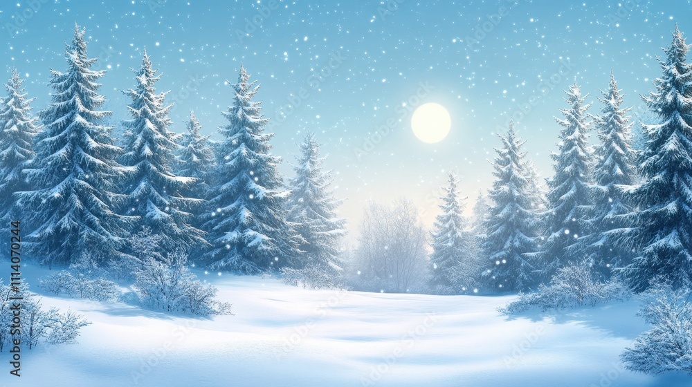 Winter landscape with snow-covered tall evergreen trees Winter landscape with snow-covered tall evergreen trees