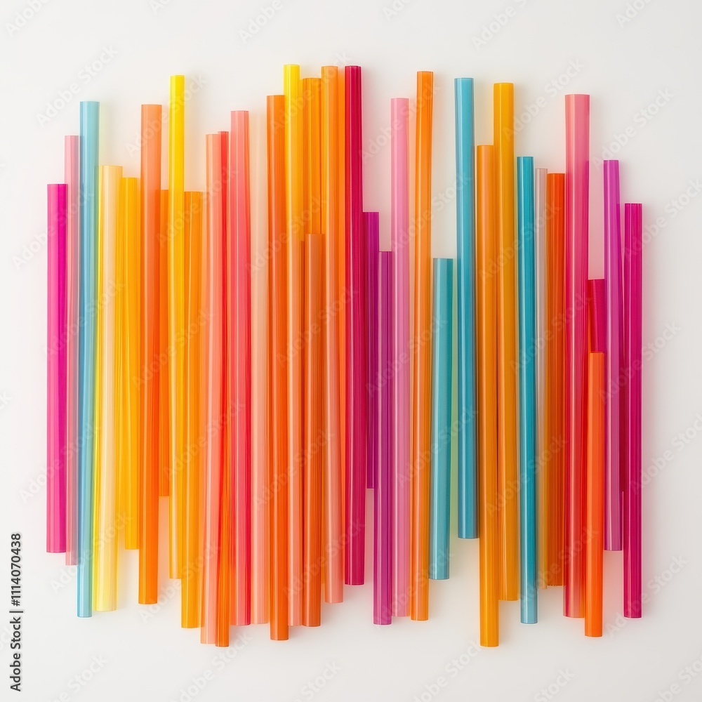 A vibrant collection of drinking straws in different sizes displayed against a clean white backdrop for versatile applications. A vibrant collection of drinking straws in different sizes displayed against a clean white backdrop for versatile applications.