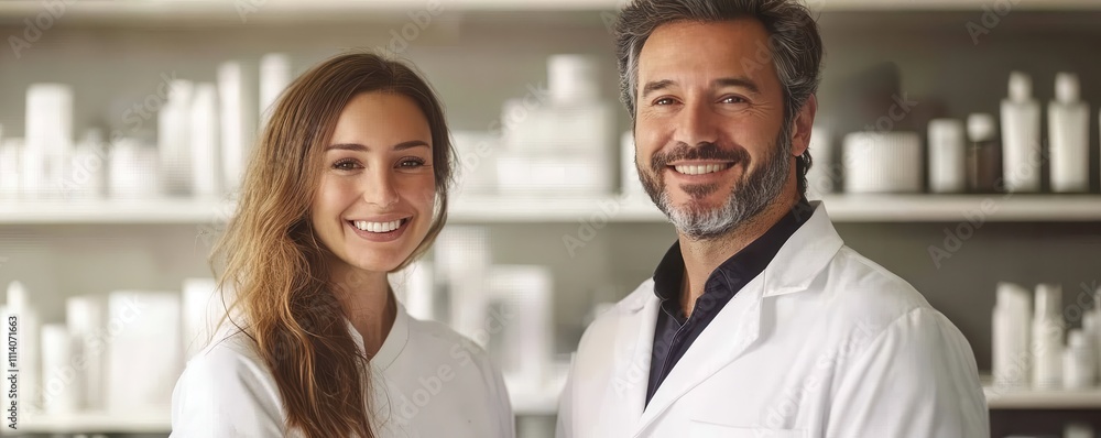 Obraz premium Smiling dermatologist and cosmetologist in a modern clinic