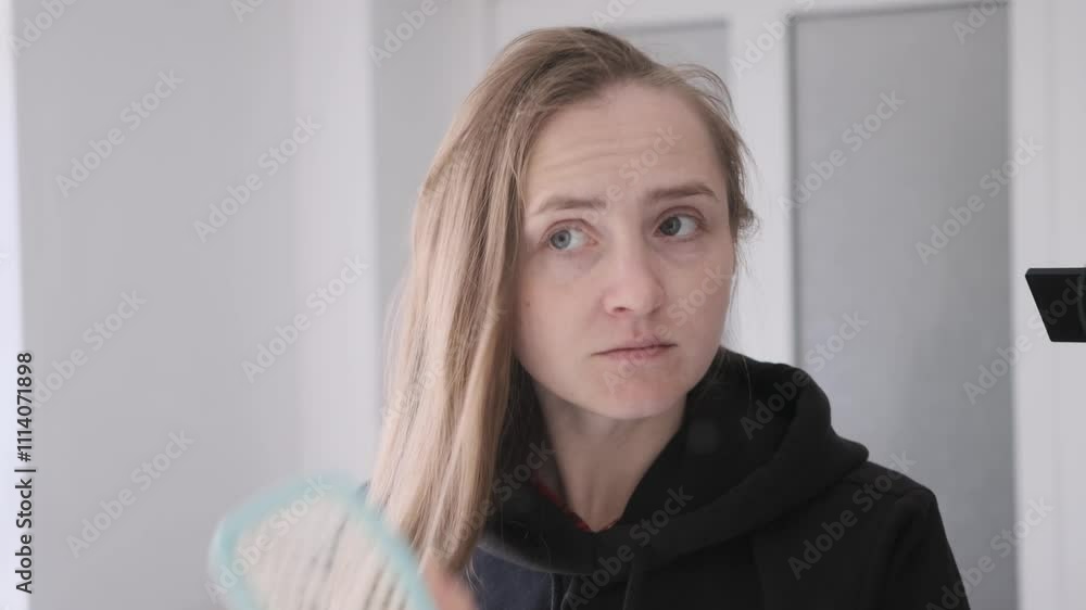 Brushing long hair in slow motion showcases a beauty routine focused on self care and healthy hair maintenance Brushing long hair in slow motion showcases a beauty routine focused on self care and healthy hair maintenance