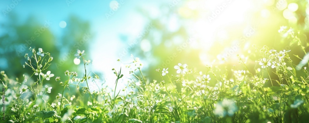 Summer sunny background with blue sky and green meadow Summer sunny background with blue sky and green meadow